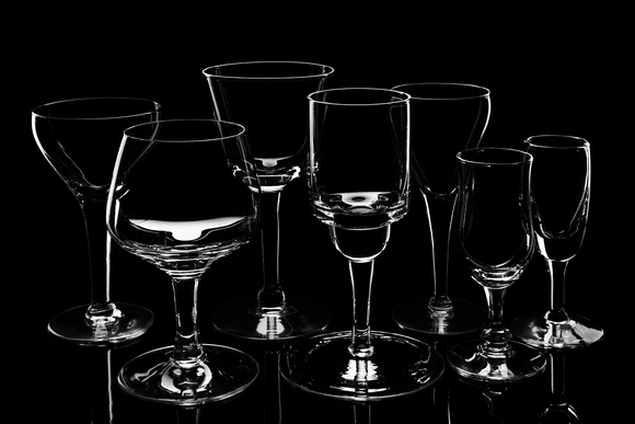Seven wine glasses
