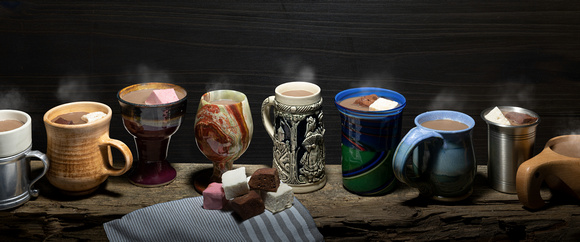 Eight Mugs with Hot Chocolate & Marshmallows