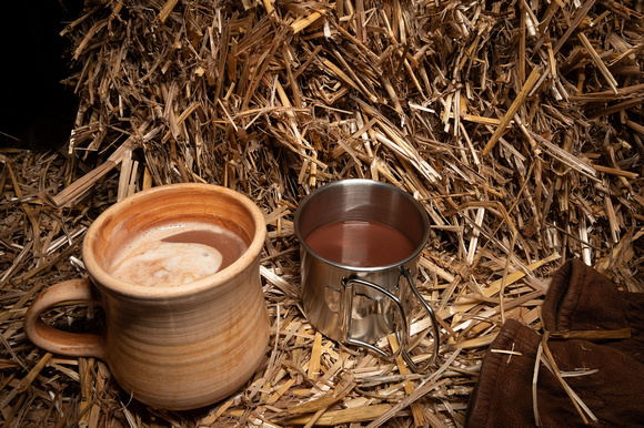 Hot Chocolate Amid Bales of Straw