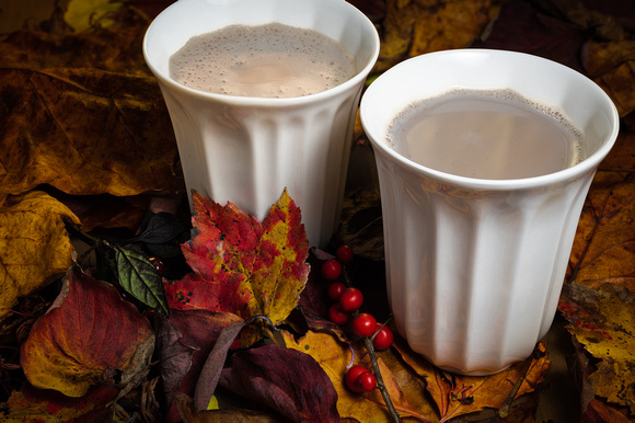 Mugs of Hot Chocolate in Autumn