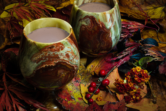 Goblets of Hot Chocolate in Autumn
