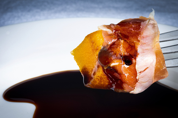 Canteloupe Wrapped in Prosciutto and Dipped in Balsamic Vinegar