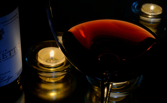 Red wine and tea lights